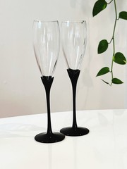 Set of Two Colony Crystal Amaryllis/Tulip Black Stem Champagne Flutes