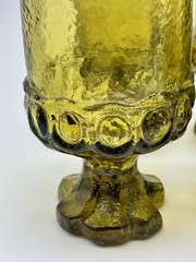 4 Tiffin Franciscan Madeira Olive Green Footed Uranium Glass Goblets 5.5 In
