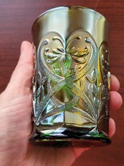 Pretty Green Northwood Carnival Glass Wishbone Pattern Tumbler