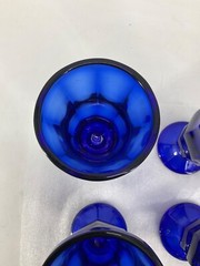 (4) Anchor Hocking Vintage Cobalt Blue Octagon Parfait Fountain Footed Glasses