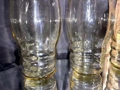 5 Yellow Glass Paneled Ringed Juice Barware Tumblers Vintage MCM