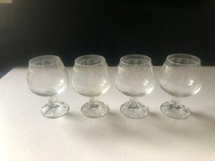 4 Vtg Bohemian Crystal Cascade Snifters Brandy Etched Swag Knob Stem Panel Base