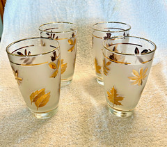 Libbey Golden Foliage vintage MCM Leaf tumblers lot of 4 10 oz