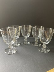 VINTAGE CUT GLASS CRYSTAL RAIN DROP CLEAR WINE GOBLET SET 5 STEMWARE BARWARE