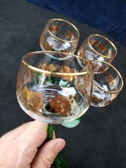 Vintage set of 4 Luminarc Green Tulip Stem Glassware France GOLD RIM GRAPE LEAF