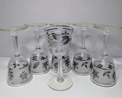 Vintage Libbey Silver Foliage Stemmed Wine Glasses Set Of 6 MCM Barware 5.75 In.
