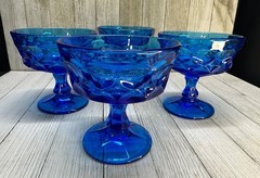 Vtg Noritake Style Blue Cobalt Thumbprint Champagne Glasses 4″ Tall Set of 4