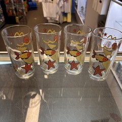 Vintage Set Of 4 Orange And Yellow Whale Ocean Seashell Tumbler Glasses