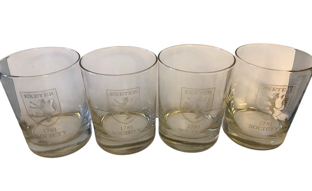 Set of 4 Phillips Exeter Academy 1781 Society Etched Rocks Glasses Low Ball Bar