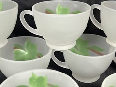 VTG Set 11 Gay Fad Green Ivy Punch Cups Frosted Hazel Atlas Federal Glass