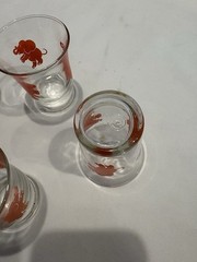 Set Of 5 1950s Vintage Hazel Atlas Dancing Drunk Pink Elephants Glass Shot Glass