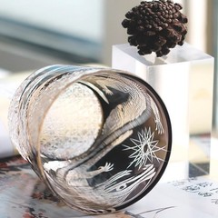 Premium Edo Kiriko Crystal Whiskey Tumbler Hand-Carved Black Dragon Rocks Glass