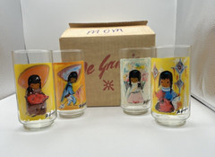 Vintage 70’s DeGrazia Children American Southwest Glasses Tumblers 4pc Orig Box