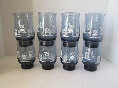 Set 8 LIBBEY Clay Slate Blue HOOT OWL & MOON Retro Vintage M DIA Tulip Glasses