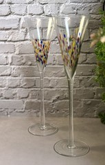 2 Leonardo Murano Millefiori Champagne 11″ TALL Hand Blown Flute Glasses