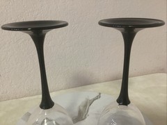 Two Vintage Luminarc Domino Black Stem Wine Glasses Made in France