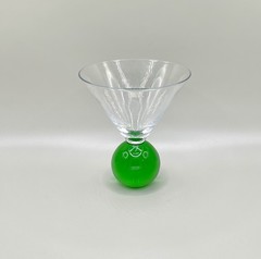 Vintage Postmodern Memphis Style Hand Blown Art Glass Martini Glass Green Orb