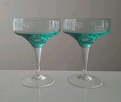 2 Vintage Sasaki Harmony Aqua Champagne 5″ Tall Sherbet Glasses (B1-G3)