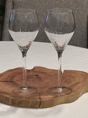 PIER 1 REFLECTIONS CRACKLE 9 1/4″ TALL STEM WINE GLASSES WATER GOBLETS SET OF 2