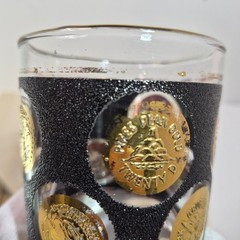 Vintage Gold Coin Rocks Glasses Black Sand Crust Textured Barware Set of 3
