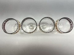 Culver Cranberry Scroll Panel Wine Glasses Set Of 4 MCM Vintage 22KT Gold Trim
