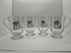 Set Of 4 Snowmen Hats Glasses Footed Mugs Libbey Cups 10 Oz No Chips Or Cracks