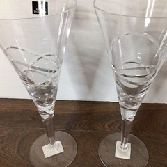 Set of 2 Royal Doulton Lead Crystal Saturn Iced Tea Goblet Champagne Flute 370ml