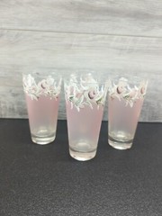 Antique Pink Satin Hand Painted Cabbage Rose Tumblers **Sold Individually**