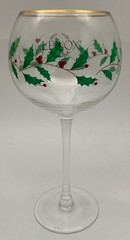 Lenox Holiday Christmas Balloon Wine Glass Gold Rim Holly Berry Stemware
