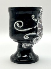 SIGNED Handcrafted Art Pottery Textured Abstract Swirl Glazed Goblet Tumbler