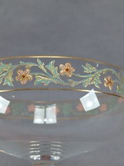 Antique Bohemian Hand Enameled Red Floral & Gold Border Champagne Glass