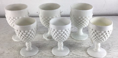 Set of 6 Fenton Hobnail White Milkglass Goblets 3-5.5″ & 3-6.25″