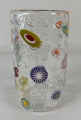 Millefiori Bubble Hand Blown Art Glass Drinking Tumbler Murano Style-5″ tall