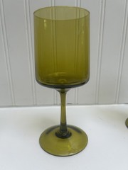 Vintage MCM Olive Green Stemmed Wine Glasses Set of 5