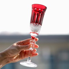 Modern Bohemian Style Champagne Flute Hand Cut Crystal Glass Wedding 140ml Red
