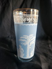 Vintage Jeannette Glass Hellenic Blue Tumbler 6.5” Grecian Wedgwood Style MCM