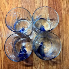 LIBBEY Blue Ribbon Twist Swirl Set Of 4 Double Old Fashioned Glasses w/Indents