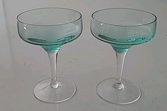 2 Vintage Sasaki Harmony Aqua Champagne 5″ Tall Sherbet Glasses (B1-G3)