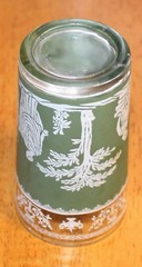 Jeannette: HELLENIC PATTERN TALL SHERBET (2) & JUICE (1) Glass – GUC