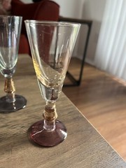 Vintage Lubiana 5″ Stem Wine Sherry Glasses Colorful w/ Gold Flecks In Glass