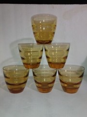 6 Vintage MCM Hazel Atlas WATERFALL Amber Vintage Cordial Juice Glasses Bee Hive