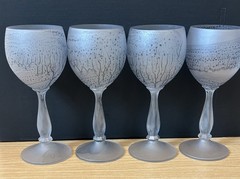 VERY RARE, Set Of 4 BEAUTIFUL Blue Hebron 7” Wine Glasses, Made In Israel