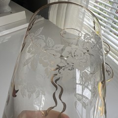 Set Of Four Libby Gold Bow Etched Roses Clear Glass Drinking Glasses