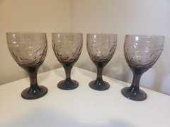 4 Libbey Large Purple Amethyst Violet Garden Vine Goblets Glasses