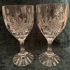 2 Mikasa lead Crystal Christmas Tree Water Wine Goblets Vintage8 oz., 6-3/4”