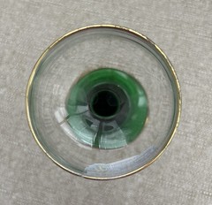 German Wine Glass Goblet Gold Trim Green Swirl Stem & Heidelburg Cityscape