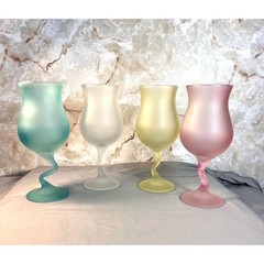 Set of 4 Libbey Fundamentals Z Stem Mixed Color Satin/Frosted Wine Glasses