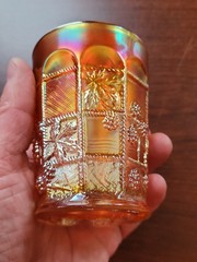 Super Marigold Fenton Carnival Glass Blackberry Block Pattern Tumbler