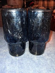 S/6 Libbey Normandy Blue Stone Textured Barware Juice Glass Vtg MCM Circa 80’s