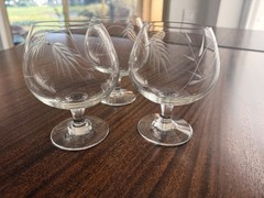 (3) Vintage Saski Crystal Wheat-Etched Brandy Snifters/Cognac Glasses Japan
